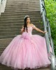 Off Shoulder Pink Quinceanera Dress Lace Appliques Sweetheart Neck 15 Dresses