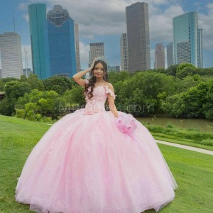 Off Shoulder Pink Quinceanera Dress Lace Appliques Sweetheart Neck 15 Dresses