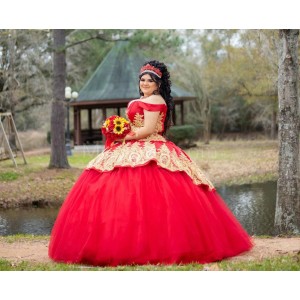 Off Shoulder Red Quinceanera Dress Lace Appliques Sweetheart Neck 15 Dresses