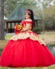 Off Shoulder Red Quinceanera Dress Lace Appliques Sweetheart Neck 15 Dresses