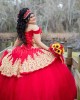 Off Shoulder Red Quinceanera Dress Lace Appliques Sweetheart Neck 15 Dresses