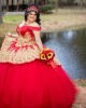 Off Shoulder Red Quinceanera Dress Lace Appliques Sweetheart Neck 15 Dresses