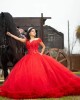 Off Shoulder Red Quinceanera Dress Lace Appliques V Neck 15 Dresses