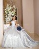 Off Shoulder Silver Quinceanera Dress Lace Appliques V Neck 15 Dresses