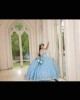 Off Shoulder Sky Blue Quince Dresses Lace Appliques Sweetheart Neck 15 Dress