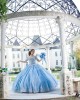 Off Shoulder Sky Blue Quinceanera Dress Lace Appliques Sweetheart Neck 15 Dresses