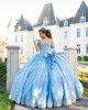 Off Shoulder Sky Blue Quinceanera Dress Lace Appliques Sweetheart Neck 15 Dresses