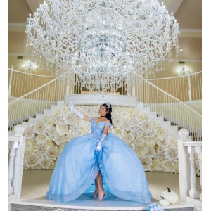 Off Shoulder Sky Blue Quinceanera Dress Sweetheart Neck Lace Appliques 15 Dresses