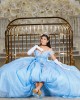 Off Shoulder Sky Blue Quinceanera Dress Sweetheart Neck Lace Appliques 15 Dresses