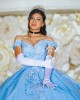 Off Shoulder Sky Blue Quinceanera Dress Sweetheart Neck Lace Appliques 15 Dresses