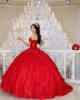 Red Off Shoulder Quinceanera Dress Lace Appliques Sweetheart Neck 15 Dresses