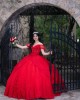 Red Off Shoulder Quinceanera Dress Lace Appliques Sweetheart Neck 15 Dresses