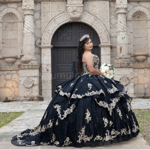 Sleeveless Black Quinceanera Dress Lace Appliques Sweetheart Neck 15 Dresses