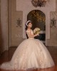 Sleeveless Champagne Quince Dresses Lace Appliques Sweetheart Neck 15 Dress