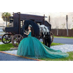 Sleeveless Emerald Green Quinceanera Dress Metallic Sequin Sweetheart Neck 15 Dresses