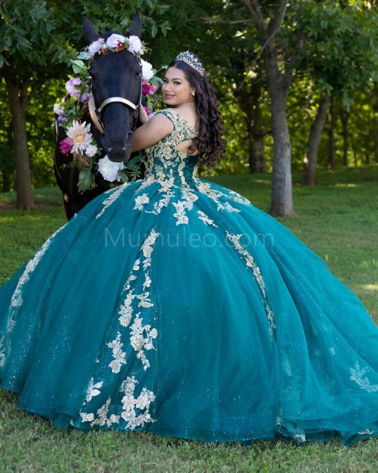 Sleeveless Emerald Green Quinceanera Dress V Neck Lace Appliques 15 Dresses