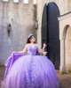 Sleeveless Lilac Quinceanera Dress Lace Appliques V Neck 15 Dresses