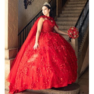 Sleeveless Red Quinceanera Dress Sweetheart Neck 15 Dresses With 3D Flowers