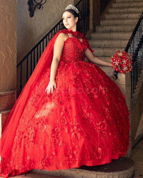 Sleeveless Red Quinceanera Dress Sweetheart Neck 15 Dresses With 3D Flowers