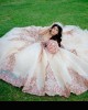 Sleeveless Rose Gold Quinceanera Dress Sweetheart Neck Metallic Sequin 15 Dresses