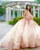 Sleeveless Rose Gold Quinceanera Dress Sweetheart Neck Metallic Sequin 15 Dresses