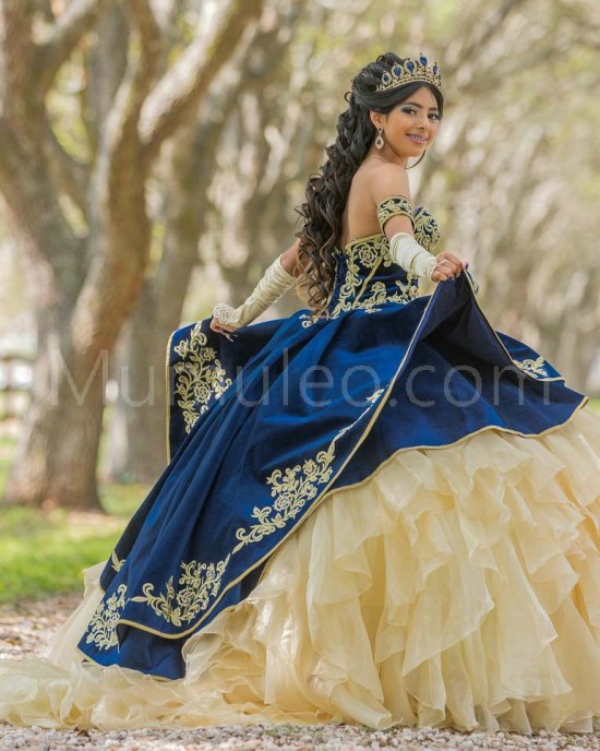 Sleeveless Ruffled Yellow On Blue Quinceanera Dress Lace Appliques Sweetheart Neck 15 Dresses