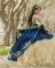 Sleeveless Ruffled Yellow On Blue Quinceanera Dress Lace Appliques Sweetheart Neck 15 Dresses