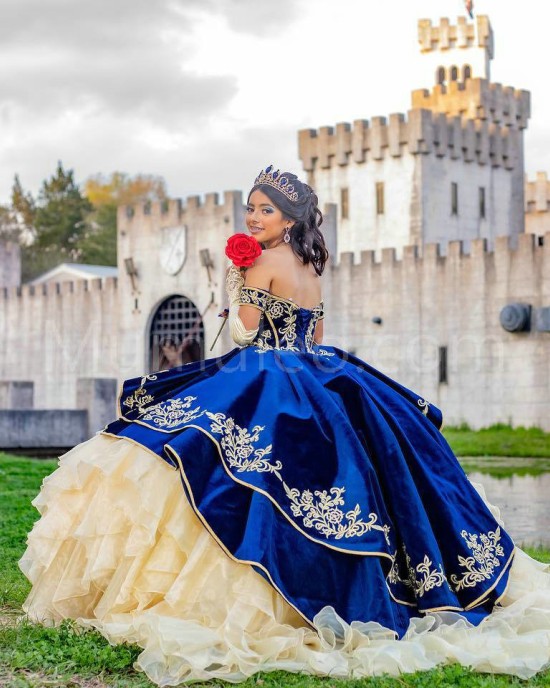 Sleeveless Ruffled Yellow On Blue Quinceanera Dress Lace Appliques Sweetheart Neck 15 Dresses