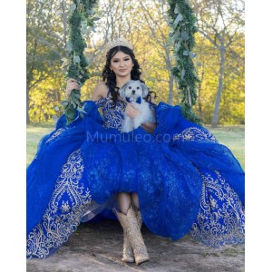 Spaghetti Strap Blue Quinceanera Dress Lace Appliques Sweetheart Neck 15 Dresses