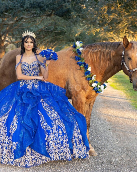 Spaghetti Strap Blue Quinceanera Dress Lace Appliques Sweetheart Neck 15 Dresses