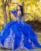 Spaghetti Strap Blue Quinceanera Dress Lace Appliques Sweetheart Neck 15 Dresses