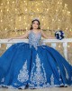 Spaghetti Strap Blue Quinceanera Dress Lace Appliques V Neck 15 Dresses