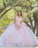 Spaghetti Strap Pink Quinceanera Dress Lace Appliques V Neck 15 Dresses With Bow