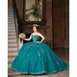 Sweetheart Neck Emerald Green Quinceanera Dress Lace Appliques Sleeveless 15 Dresses