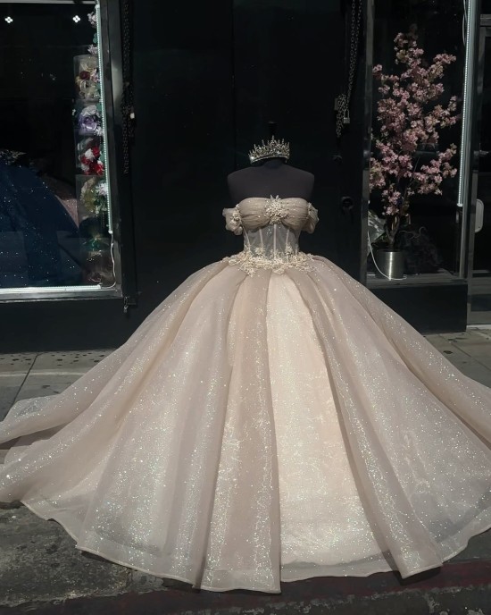 Champagne Quincedress Dress Off The Shoulder Princess Glitter Sweet 16 Dresses