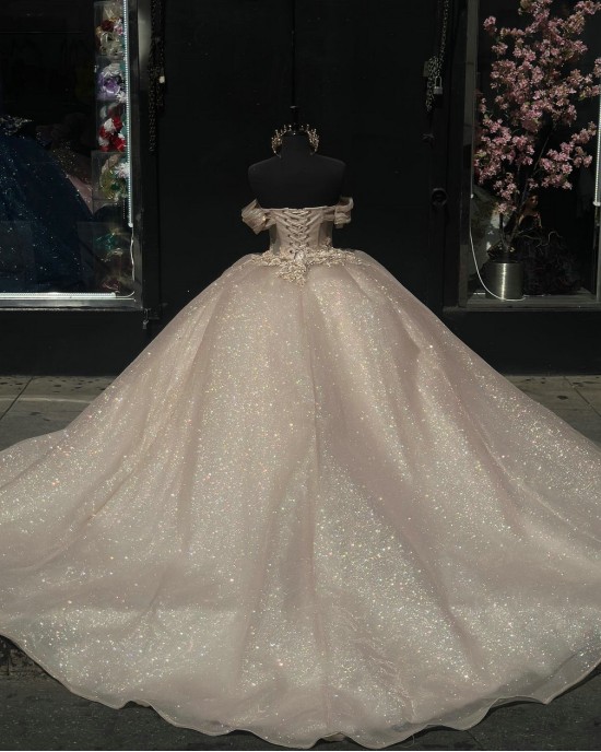 Champagne Quincedress Dress Off The Shoulder Princess Glitter Sweet 16 Dresses