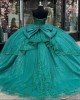 Corset Hunter Green Quinceanera Dress With Big Bow On The Back