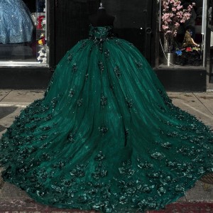 Floral Appliqued Emerald Green Quinceanera Dresses Affordable Sweet 16 Dresses