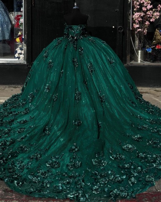 Floral Appliqued Emerald Green Quinceanera Dresses Affordable Sweet 16 Dresses