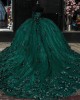 Floral Appliqued Emerald Green Quinceanera Dresses Affordable Sweet 16 Dresses