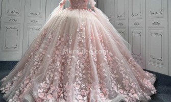 3D FLORAL APPLIQUÉS OFF SHOULDER SWEETHEART NECKLIN CAPE SLEEVE CHAMPAGNE QUINCEANERA DRESS Copy Copy Copy